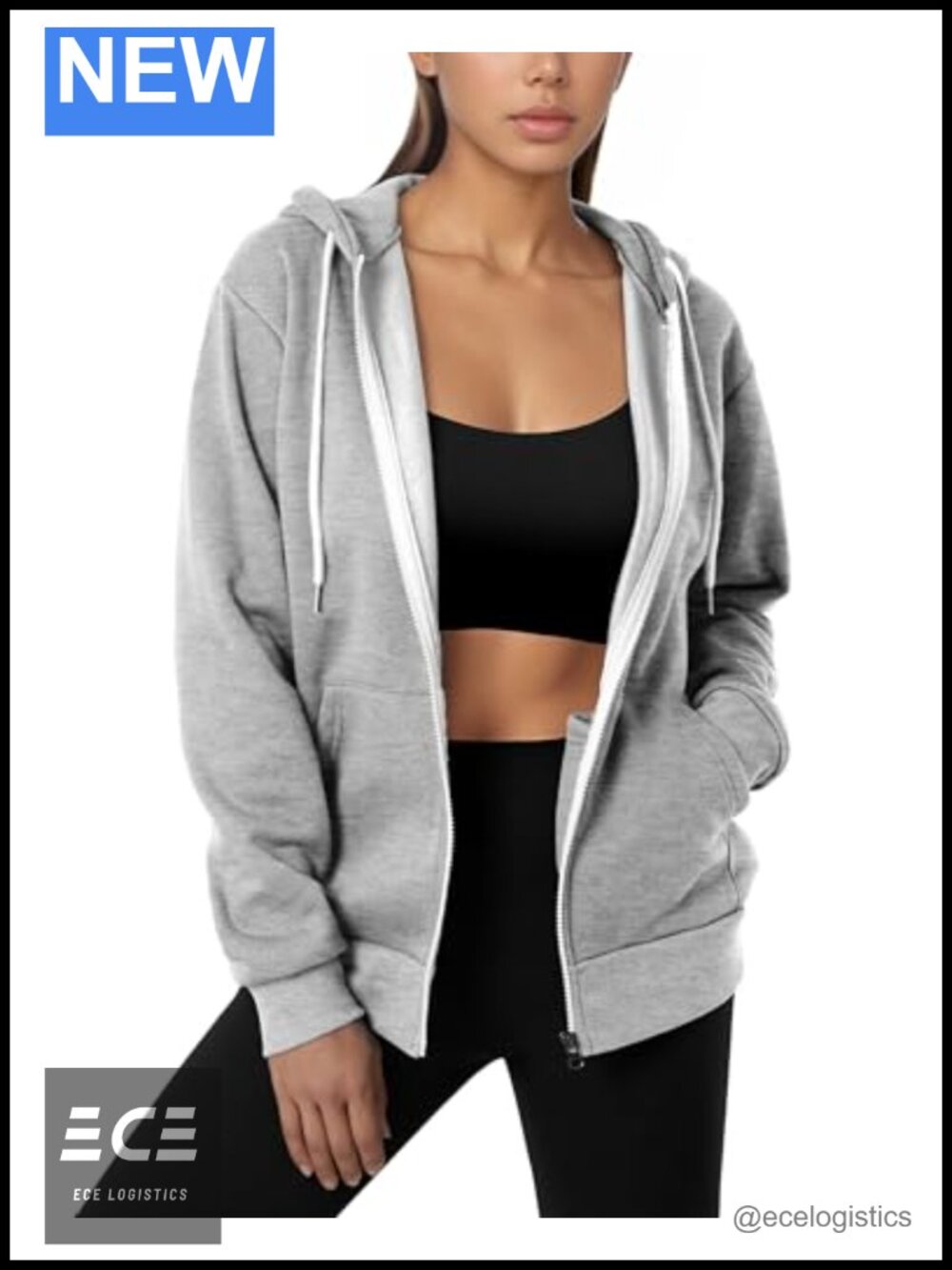 Lightweight Fleece Lined Full Zip Hoodie Regular Fit Kangaroo Pocket